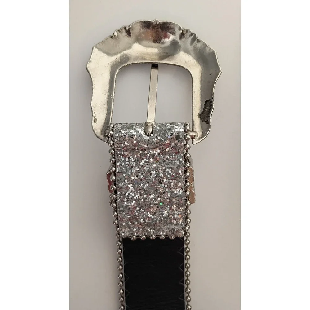 Vintage Y2K Studded Belt RHINESTONE Glitter WESTERN Cowboy Rodeo Glam Statement